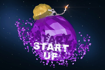 Wall Mural - rocket launching from purple planet