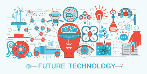Poster - Modern Flat thin Line design Future science technology concept for web banner website, presentation, flyer and poster.