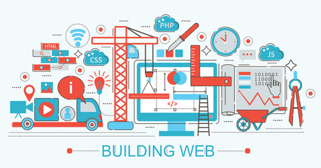 Wall Mural - Modern Flat thin Line design Website building progress concept for web banner websites, presentation, flyer and poster.