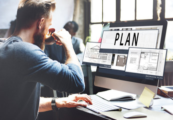 Wall Mural - plan planning architecture blueprint drawing concept