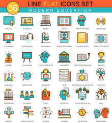 Poster - Vector Modern online education flat line icon set. Modern elegant style design for web.