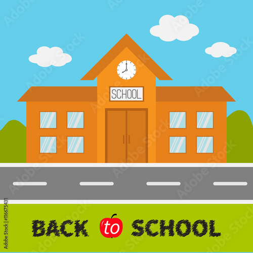 School Building With Clock And Windows City Construction Road Sky Cloud Education Clipart Collection Back To School Flat Design Cartoon Background Stock Vector Adobe Stock School Building With Clock And Windows City Construction Road Sky Cloud Education Clipart Collection Back To School Flat Design Cartoon Background Stock Vector Adobe Stock
