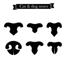 Set Of Cat And Dog Nose Icons. Elements Of Logo For Pet Shop, Styling And Grooming Salon, Cat And Dog Products Or Services. Vector Illustration
