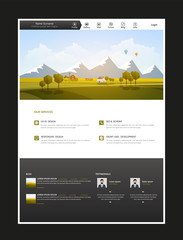 Canvas Print - creative one page website design template with countryside landscape vector illustration. simple bus