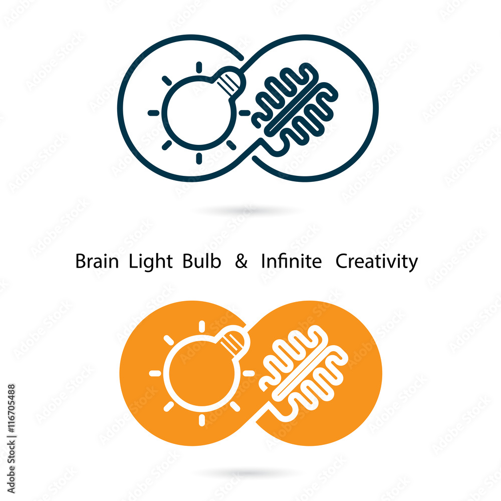 Stock-Vektorgrafik „Brain and light bulb sign and infinite creativity ...