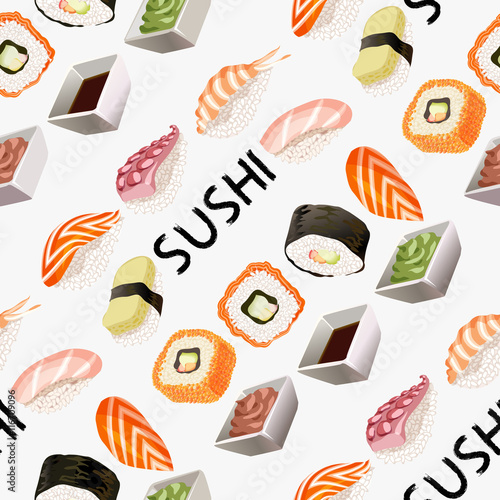 Plakat na papierze fotorealistycznym Projekt tło sushi.