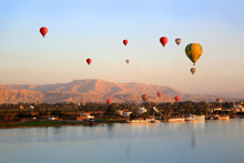 Hot Air Balloons In Luxor At Sunrise