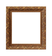 Empty golden vintage frame isolated on white background