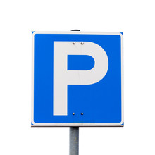 Blue Square Parking Road Sign Isolated On White