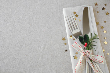 Wall Mural - New Year eve 2023, Christmas food lunch, dinner table place setting, festive background
