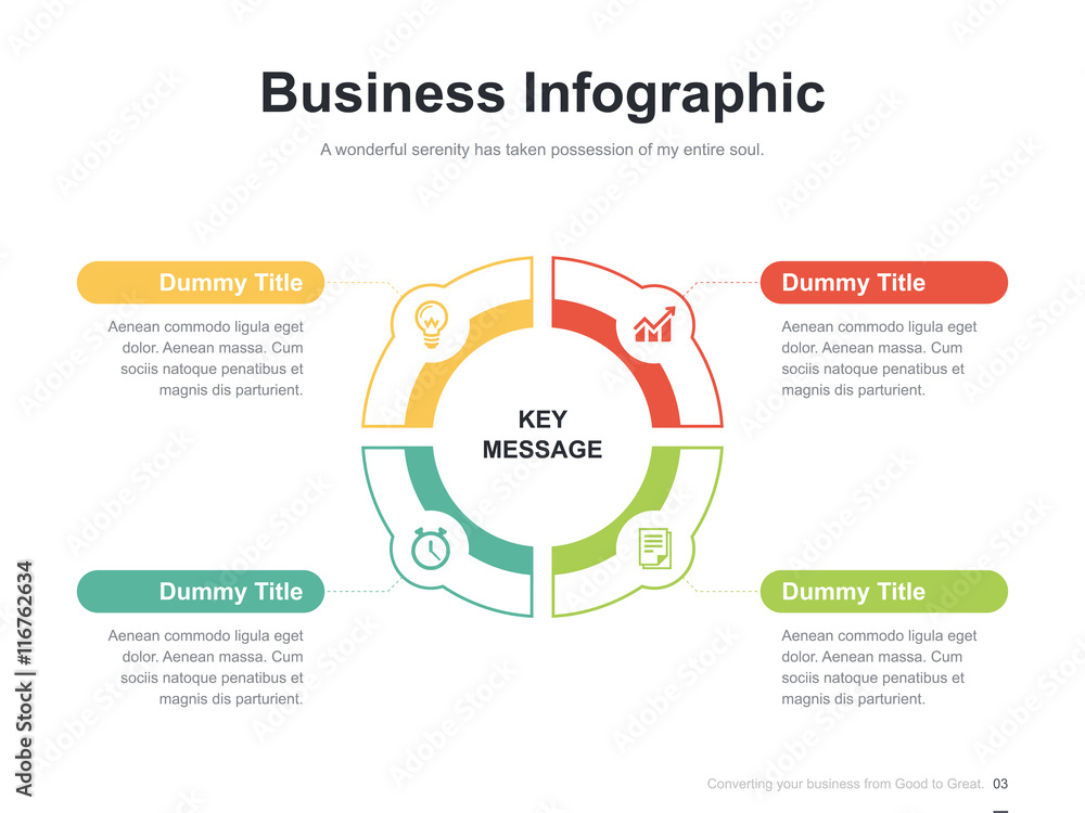 Flat business presentation vector slide template with diagram chart ...