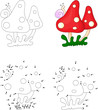 Cartoon mushrooms with snail. Coloring book and dot to dot game