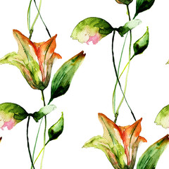 Sticker - Seamless pattern with Beautiful Lily flowers