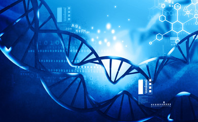 Wall Mural - 3d render of DNA structure on blue background.