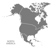 North America With Countries Map Grey