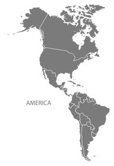 america with countries map grey