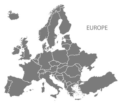 europe with countries map grey