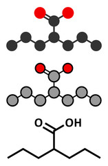 Poster - Valproic acid or valproate epilepsy (seizures) drug molecule.