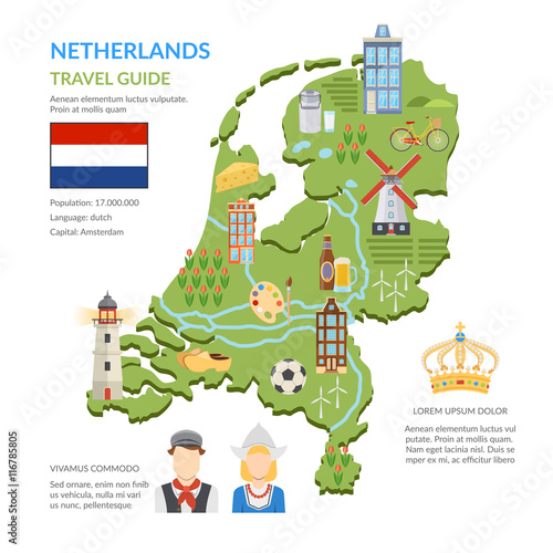 Fotomural Netherlands Map Flat Infographics