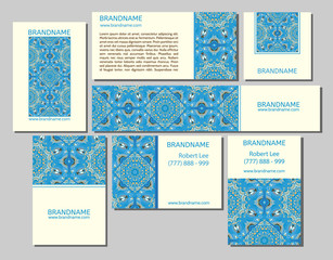 Vector set of business cards flayers banners with oriental pattern.