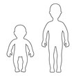 Full length front outlined silhouette child, baby set