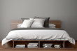 Schlafzimmer mit Doppelbett aus Holz
