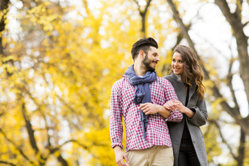 Young couple in the autumn park