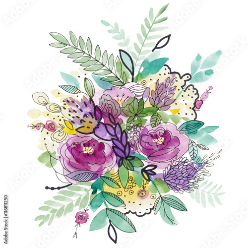 Watercolor flowers bouquet