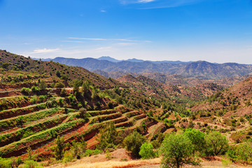 Wall Mural - Panoramic view near of Kato Lefkara - is the most famous village in the Troodos Mountains. Limassol district, Cyprus, Mediterranean Sea. Mountain landscape and sunny day.