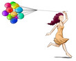 © husk_eisborn - Mujer en vestido corriendo feliz con globos de colores