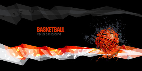 design for basketball banner, Polygonal white, orange, gray, grunge ball