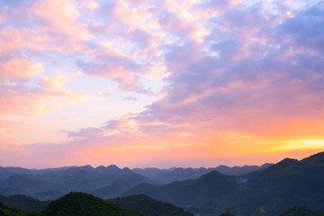 Sunset with colorful sky and clouds