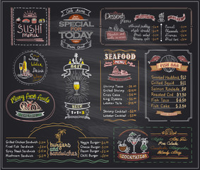 Wall Mural - Chalk menu list blackboard designs set for cafe or restaurant