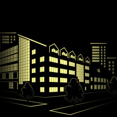 Wall Mural - silhouette of buildings and streets at night