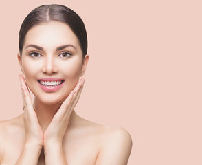 Wall Mural - beauty spa woman touching her face and smiling