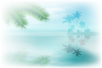 Wall Mural - Sea with island and palm trees.