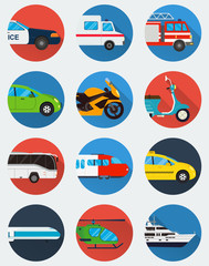 Wall Mural - Transportation icons set. Municipal and Travel transport. Public transport. Flat design style. Vector