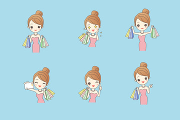 Wall Mural - Cartoon happy shopping young woman