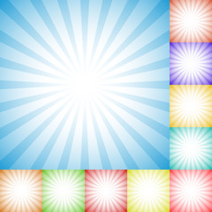 Poster - Sunburst, starburst pattern set in 10 colors - Radial, convergin