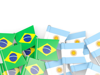 Wall Mural - Flags of Brazil and Argentina isolated on white