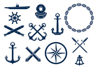 Marine and nautical icons set