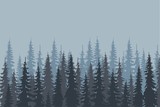 Fototapeta Las - Blue and gray shapes fir forest on light blue, design elements, vector illustration