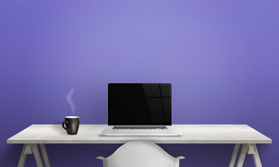 Aufkleber - Writing and working on a laptop. Clean scene of the desk in office or room. Blank screen for mockup.