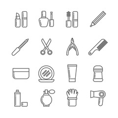 Wall Mural - Cosmetics and beauty vector thin line icons