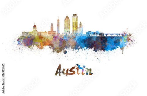 Fotografie, Obraz  Austin skyline in watercolor