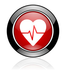 Aufkleber - Modern design red and black circle vector pulse icon. Round web heart button. 