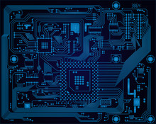 Dark Blue Industrial Electronic Circuit Board Vector Abstract Ba