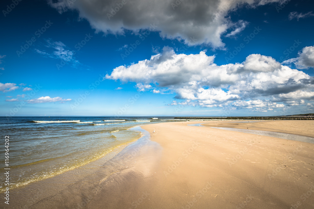 Sandy beach in Leba town, Baltic Sea, Poland - obrazy, fototapety, plakaty 