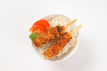 Canvas Print - spicy chicken souvlaki with rice