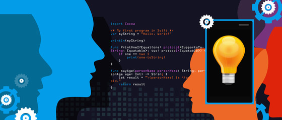 Canvas Print - mobile application programming language code smart phone head and idea
